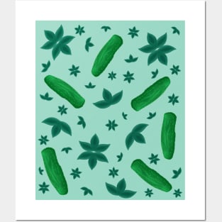 Cactus & Green Leaves Botanical Emerald Color Pattern Posters and Art